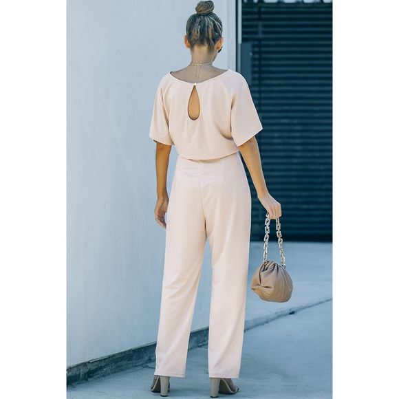 Azura Exchange  Apricot Oh So Glam Belted Wide Leg Jumpsuit - Picture 2 of 15
